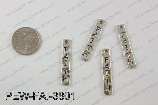 Pewter faith charm 7X 40 mm, silver PEW-FAI-3801