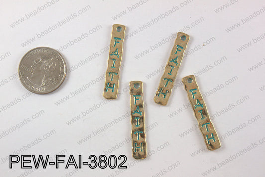 Pewter faith charm 7X 40 mm, patina finishPEW-FAI-3802