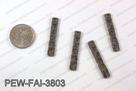 Pewter faith charm 7X 40 mm, gun metal PEW-FAI-3803