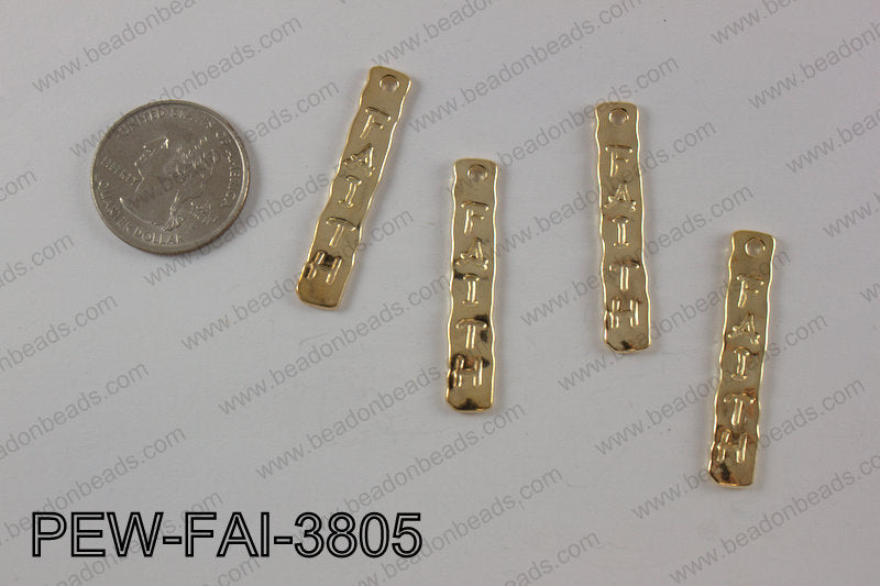 Pewter faith charm 7X 40 mm, gold PEW-FAI-3805