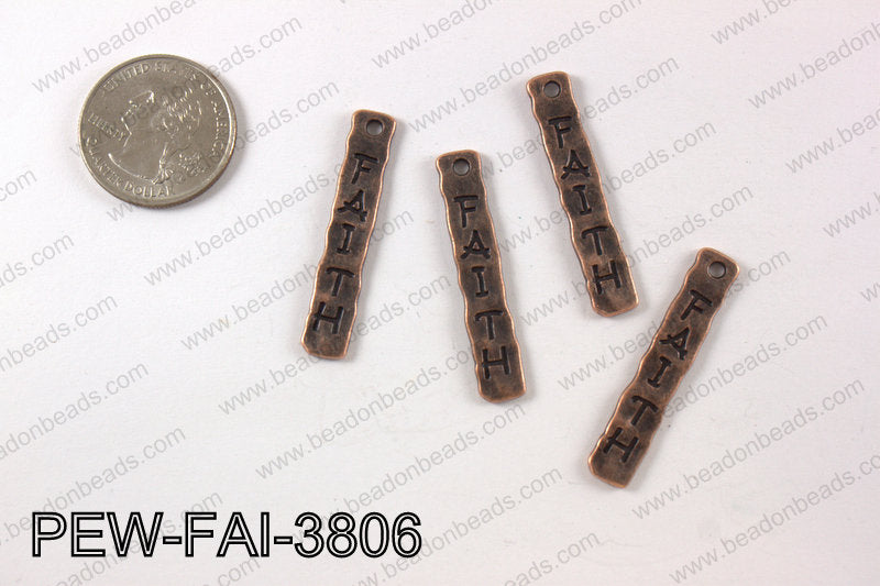 Pewter faith charm 7X 40 mm, copper PEW-FAI-3806