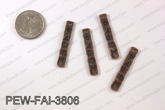 Pewter faith charm 7X 40 mm, copper PEW-FAI-3806