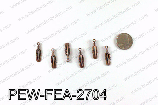 Pewter feather charms 27x8mm, Copper PEW-FEA-2704