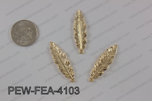 Pewter feather pendant 10x41 mm, rose gold PEW-FEA-4103