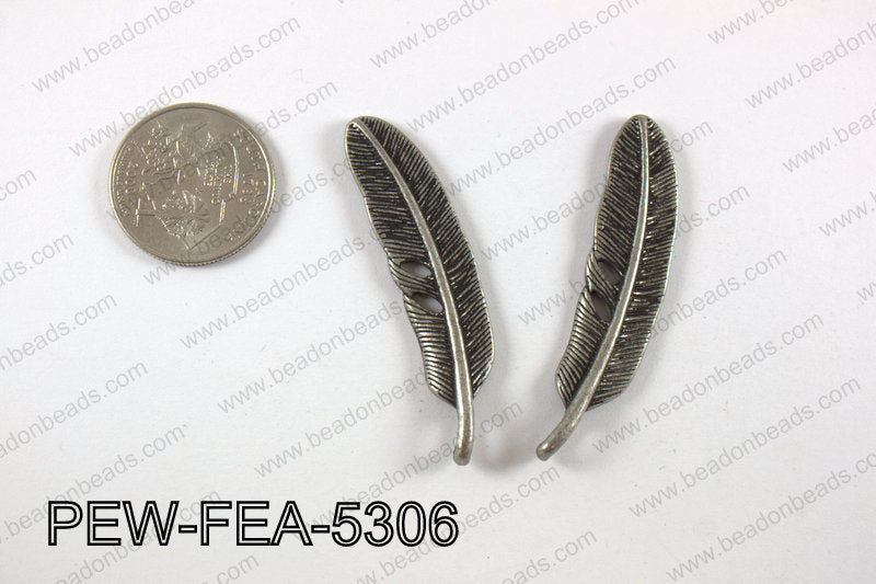 Pewter feather 12x53mm, gun metal PEW-FEA-5306