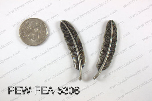 Pewter feather 12x53mm, gun metal PEW-FEA-5306