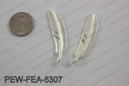 Pewter feather 12x53mm matte silverPEW-FEA-5307