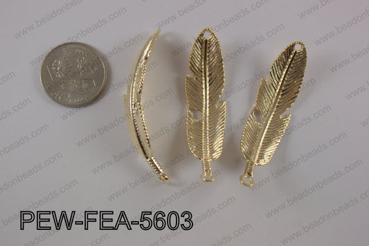 Pewter feather bar connector 15x56mm, light gold PEW-FEA-5603