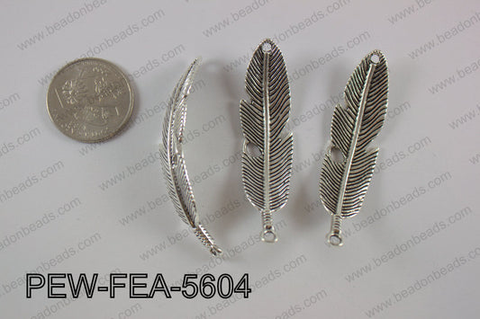 Pewter feather bar connector 15x56mm, silver PEW-FEA-5604