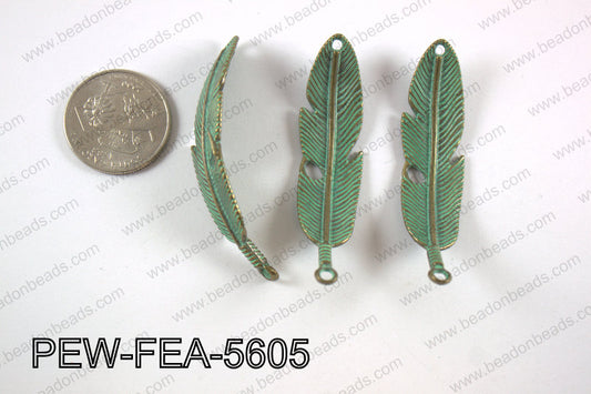 Pewter feather bar connector 15x56mm, patina finish PEW-FEA-5605
