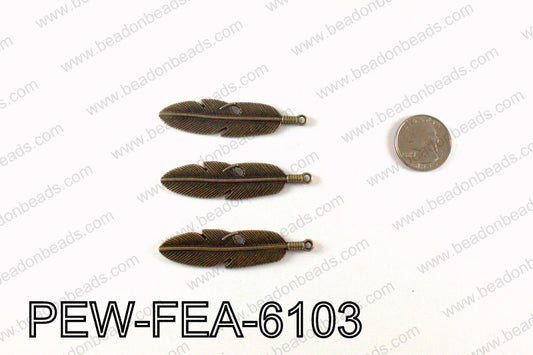 Pewter feather 61x15mm, Bronze PEW-FEA-6103