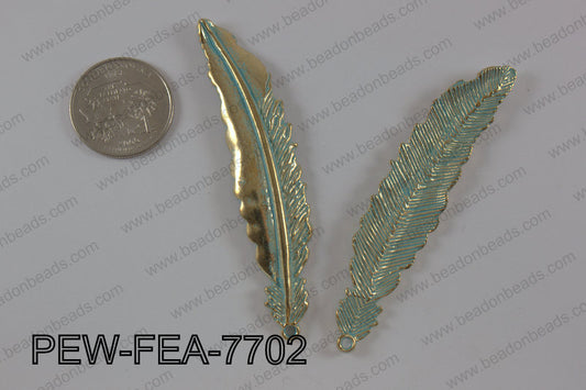 Pewter feather pendant 15x77 mm, patina finish PEW-FEA-7702