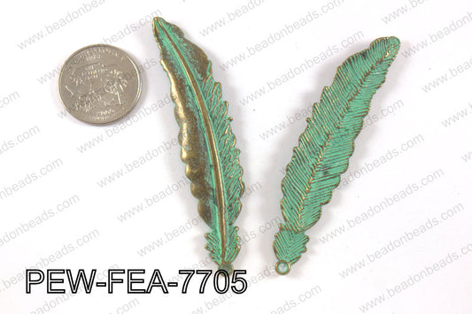 Pewter feather pendant 15x77 mm, patina finish PEW-FEA-7705