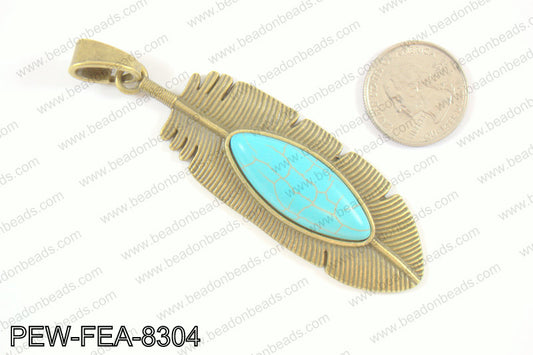Feather pendant with howlite 80x26mm, Bronze PEW-FEA-8304