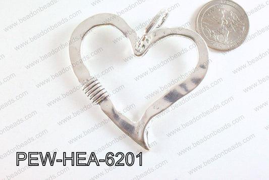 Pewter Heart Pendant Silver 52x62mm PEW-HEA-6201