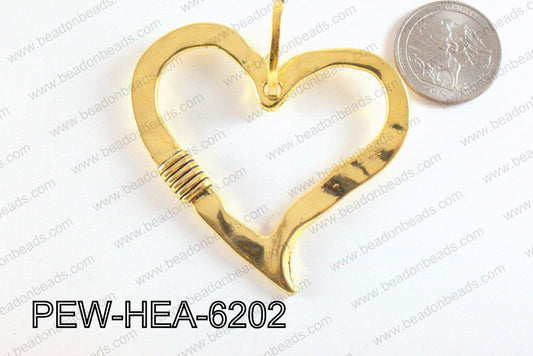 Pewter Heart Pendant Gold 52x62mm PEW-HEA-6202