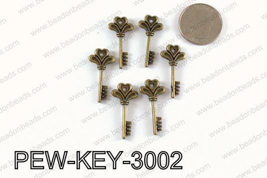 Key charm 30x14mm, Bronze PEW-KEY-3002