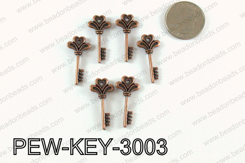 Key charm 30x14mm, Copper PEW-KEY-3003