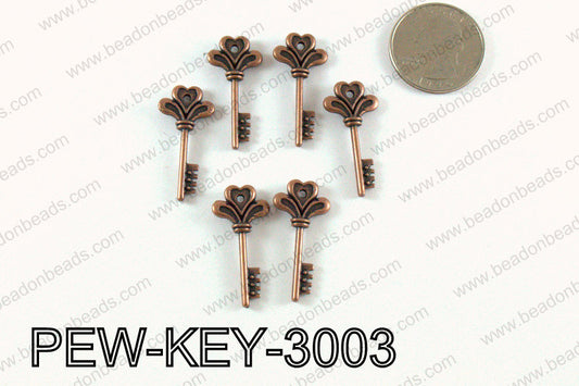 Key charm 30x14mm, Copper PEW-KEY-3003