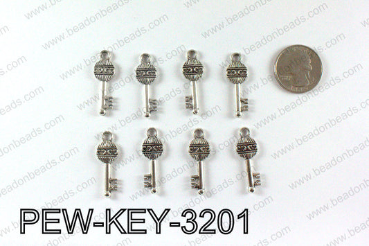 Key charm 32x11mm, Silver PEW-KEY-3201