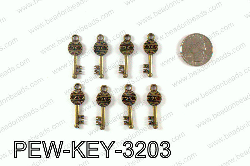 Key charm 32x11mm, Bronze PEW-KEY-3203