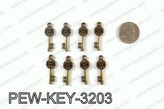 Key charm 32x11mm, Bronze PEW-KEY-3203
