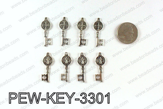 Key charm 33x12mm, Silver PEW-KEY-3301