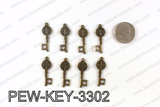 Key charm 33x12mm, Bronze PEW-KEY-3302