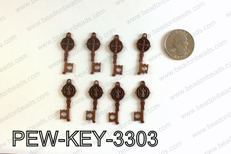 Key charm 33x12mm, Copper PEW-KEY-3303