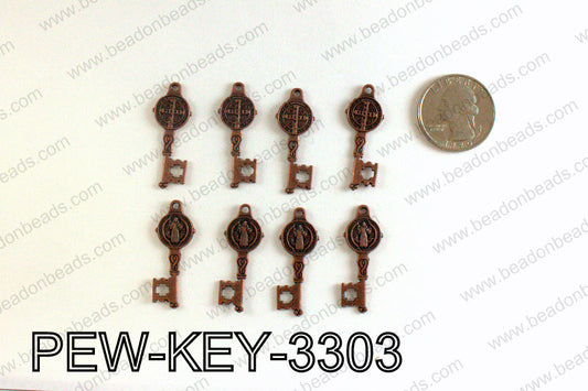 Key charm 33x12mm, Copper PEW-KEY-3303