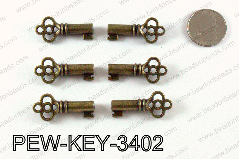 Key 34x15mm, Bronze  PEW-KEY-3402