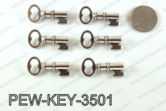 Key 35x16mm, Silver  PEW-KEY-3501