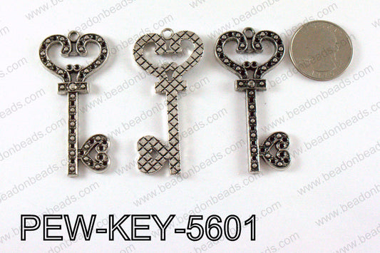 Key Pendant 56x27mm, Silver PEW-KEY-5601