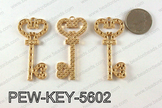 Key Pendant 56x27mm, Gold PEW-KEY-5602
