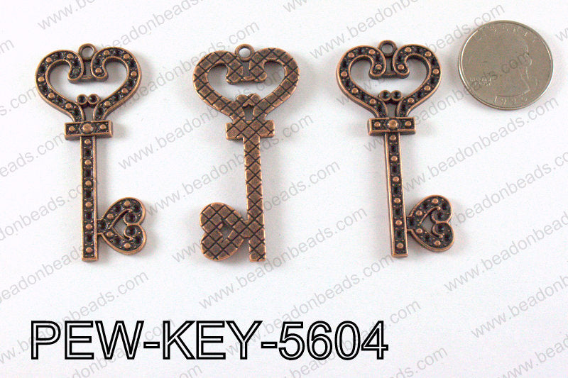 Key Pendant 56x27mm, Copper PEW-KEY-5604