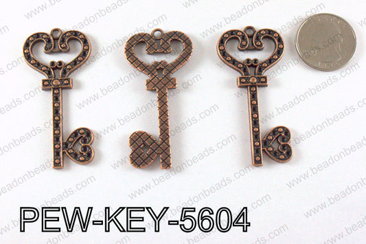 Key Pendant 56x27mm, Copper PEW-KEY-5604