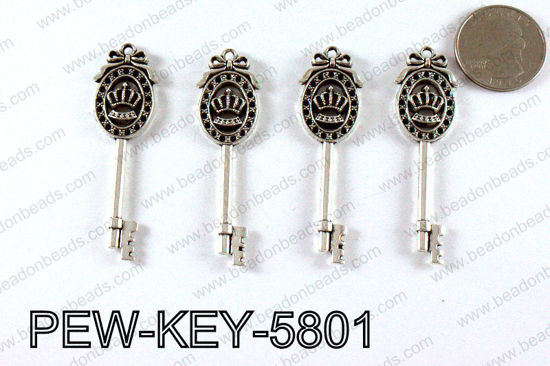Key Pendant 58x17mm, Silver PEW-KEY-5801