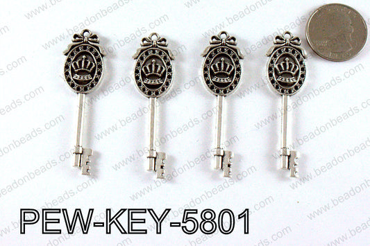 Key Pendant 58x17mm, Silver PEW-KEY-5801