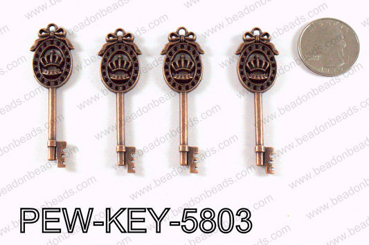 Key Pendant 58x17mm, Copper PEW-KEY-5803