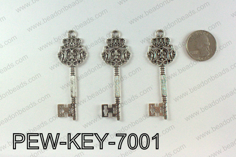 Key Pendant 70x23mm, Silver PEW-KEY-7001