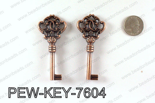 Key Pendant 76x34mm, Copper PEW-KEY-7604
