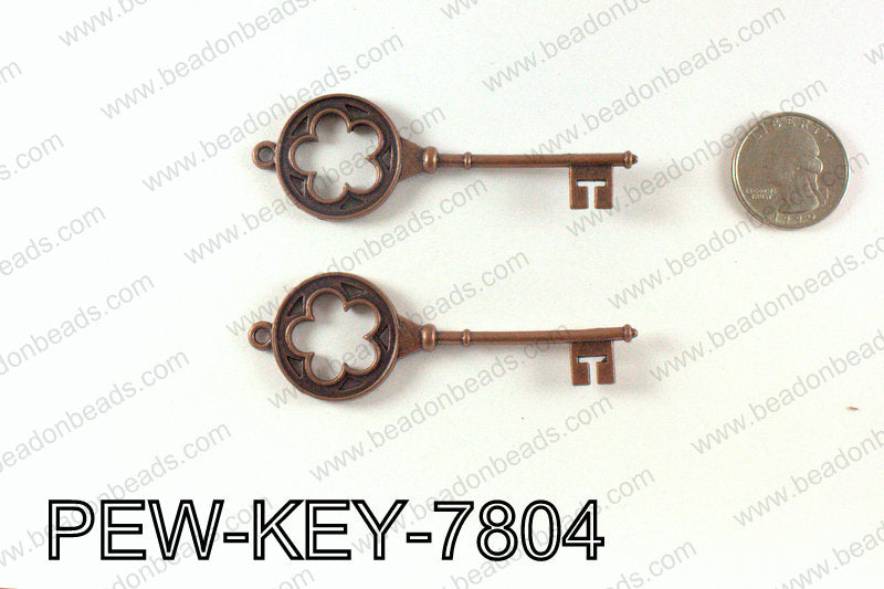 Key Pendant 78x26mm, Copper PEW-KEY-7804