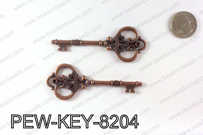 Key Pendant 82x32mm, Copper PEW-KEY-8204