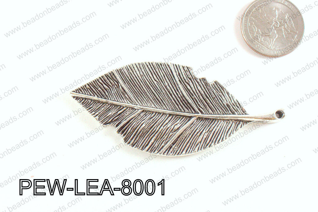 Pewter Leaf Pendant Silver 35x80mm PEW-LEA-8001
