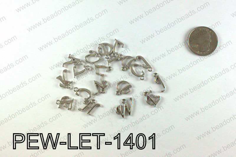 Pewter fancy letter charms, Silver PEW-LET-1401