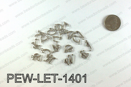 Pewter fancy letter charms, Silver PEW-LET-1401