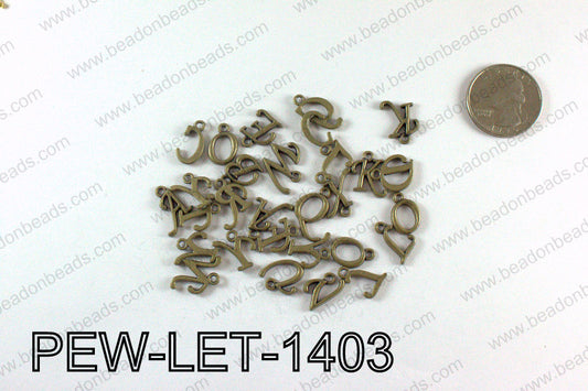 Pewter fancy letter charms, Bronze PEW-LET-1403
