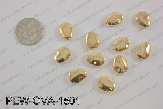 Pewter oval spacer beads 12x15mm, gold PEW-OVA-1501