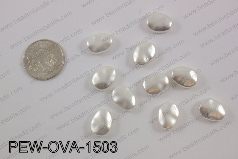 Pewter oval spacer beads 12x15mm, matte silver PEW-OVA-1503