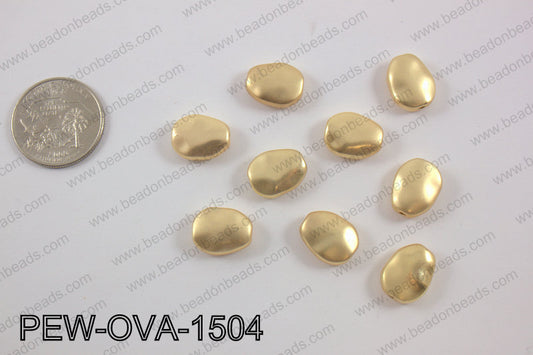 Pewter oval spacer beads 12x15mm, matte gold PEW-OVA-1504